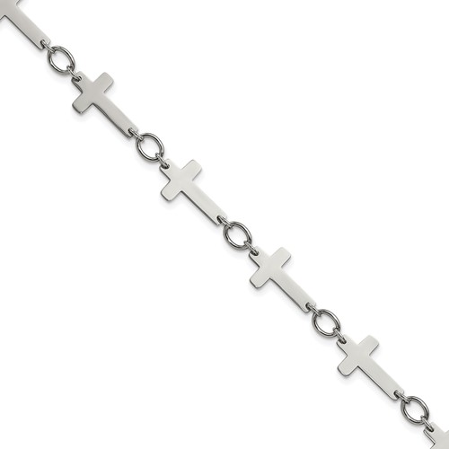 Chisel Stainless Steel Polished Sideways Cross Link Anklet, 10"