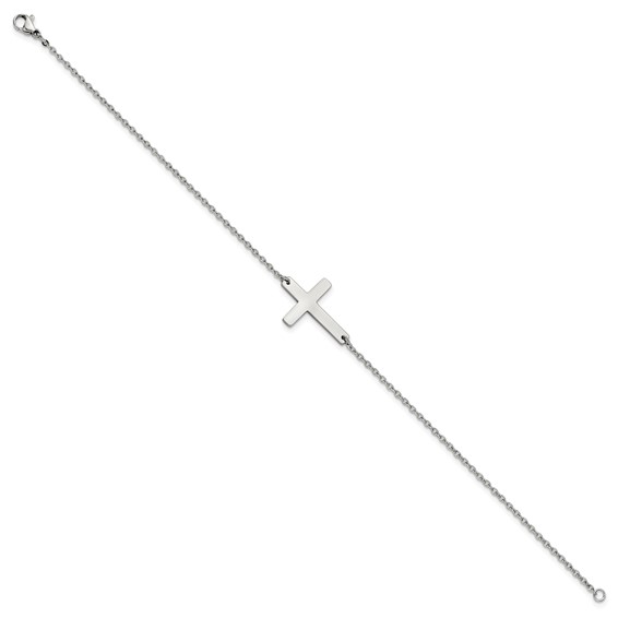 Chisel Stainless Steel Polished Sideways Cross 10 inch Anklet