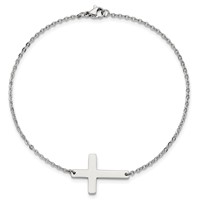 Chisel Stainless Steel Polished Sideways Cross Anklet, 10" view 5