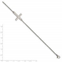 Chisel Stainless Steel Polished Sideways Cross Anklet, 10" view 4