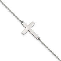 Chisel Stainless Steel Polished Sideways Cross Anklet, 10" view 1
