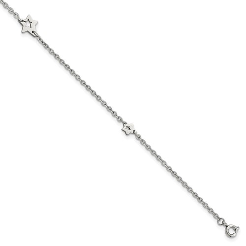 Chisel Stainless Steel Polished Stars Anklet Plus 1 Inch Extension, 9"