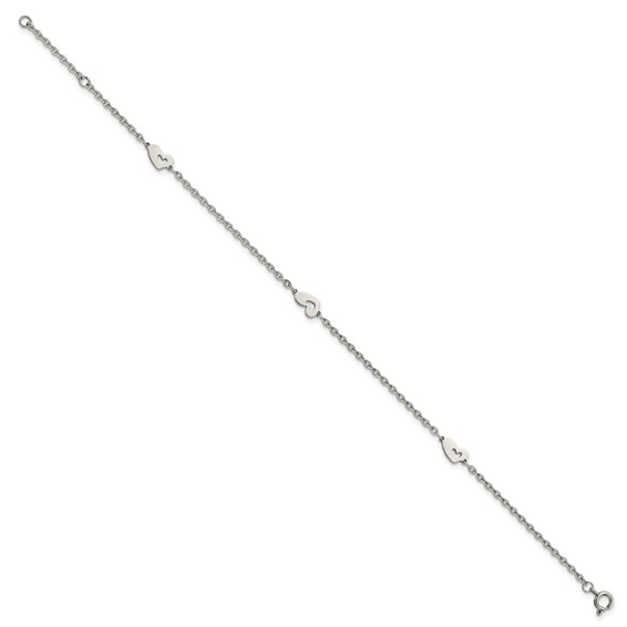 Chisel Stainless Steel Polished Hearts 9 inch Anklet Plus 1 inch Extension