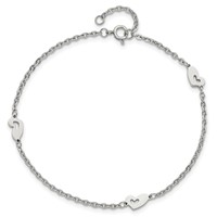 Chisel Stainless Steel Polished Hearts 9 Inch Anklet Plus 1 Inch Extension view 5