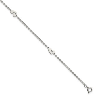 Chisel Stainless Steel Polished Hearts 9 inch Anklet Plus 1 inch Extension