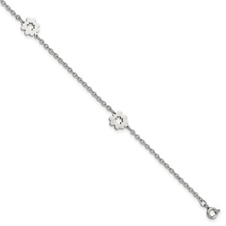 Chisel Stainless Steel Polished Flowers 9 inch Anklet Plus 1 inch Extension