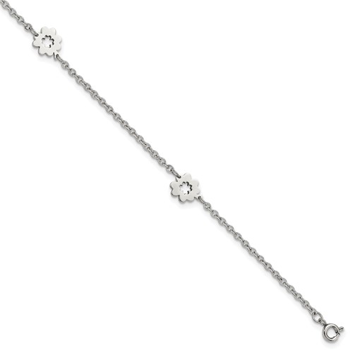 Chisel Stainless Steel Polished Flowers Anklet Plus 1 Inch Extension, 9"
