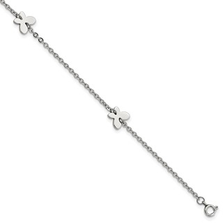 Chisel Stainless Steel Polished with Butterfly Charms 9 inch Anklet Plus 1 inch Extension