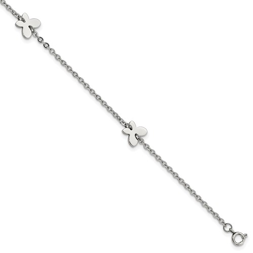 Chisel Stainless Steel Polished with Butterfly Charms Anklet Plus 1 Inch Extension, 9"