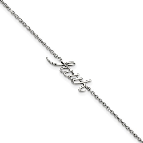 Chisel Stainless Steel Polished Faith Anklet Plus 1 Inch Extension, 9"