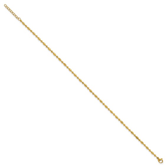 Chisel Stainless Steel Polished Yellow IP-plated Fancy Beaded 9.5 inch Anklet Plus 1 inch Extension