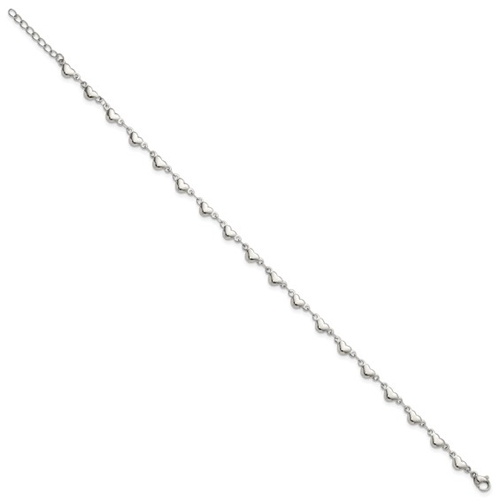 Chisel Stainless Steel Polished Hearts 9 inch Anklet Plus 1 inch Extension