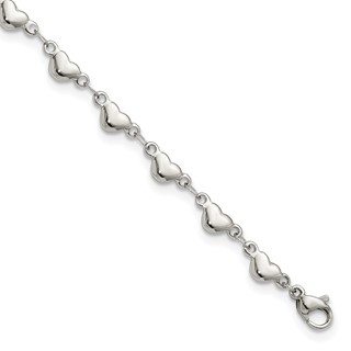 Chisel Stainless Steel Polished Hearts 9 inch Anklet Plus 1 inch Extension