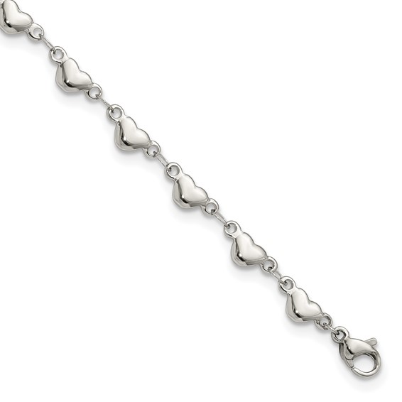 Chisel Stainless Steel Polished Hearts 9 inch Anklet Plus 1 inch Extension