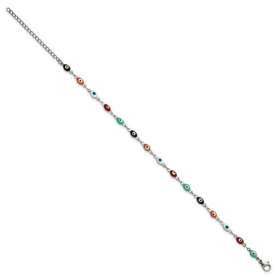 Chisel Stainless Steel Polished Enameled Eyes 9 inch Anklet Plus 1 inch Extension