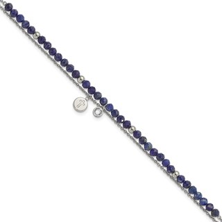 Chisel Stainless Steel Polished 2-Strand Lapis and Crystal Cross 9 inch Anklet Plus 2 inch Extension