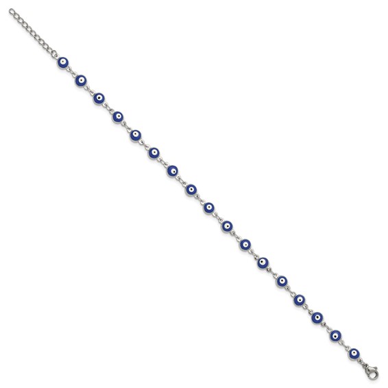 Chisel Stainless Steel Polished with Blue Paint Inlay Evil Eye 9 inch Plus a 1 inch Extension Anklet