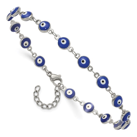 Chisel Stainless Steel Polished with Blue Paint Inlay Evil Eye 9 inch Plus a 1 inch Extension Anklet
