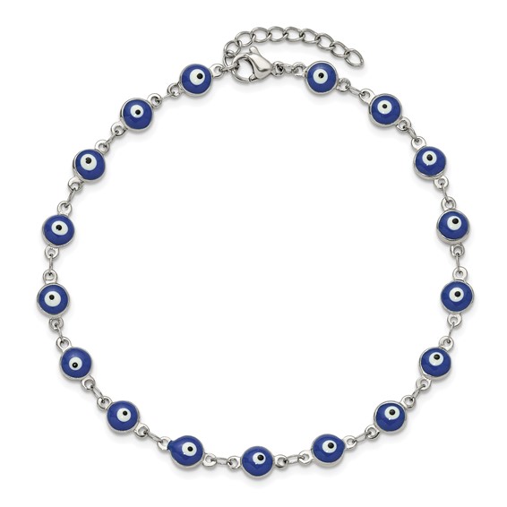 Chisel Stainless Steel Polished with Blue Paint Inlay Evil Eye 9 inch Plus a 1 inch Extension Anklet