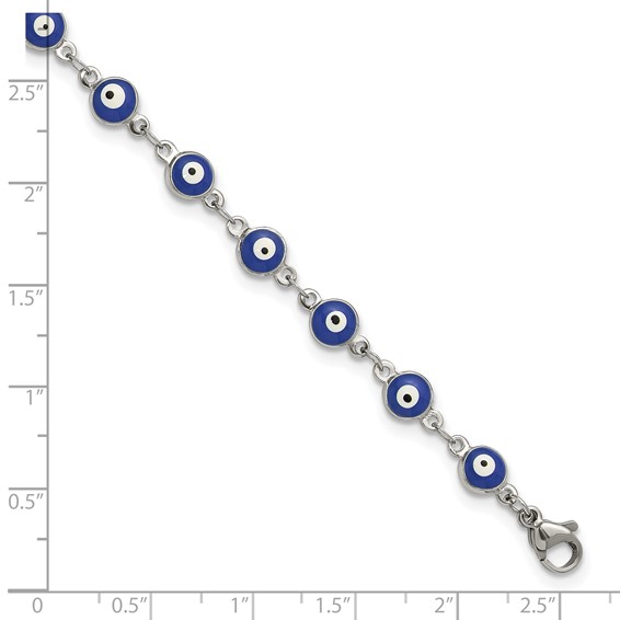 Chisel Stainless Steel Polished with Blue Paint Inlay Evil Eye 9 inch Plus a 1 inch Extension Anklet