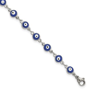 Chisel Stainless Steel Polished with Blue Paint Inlay Evil Eye 9 inch Plus a 1 inch Extension Anklet