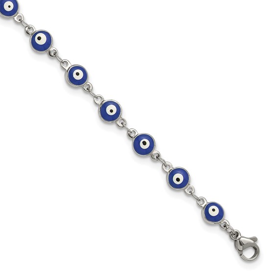 Chisel Stainless Steel Polished with Blue Paint Inlay Evil Eye 9 inch Plus a 1 inch Extension Anklet