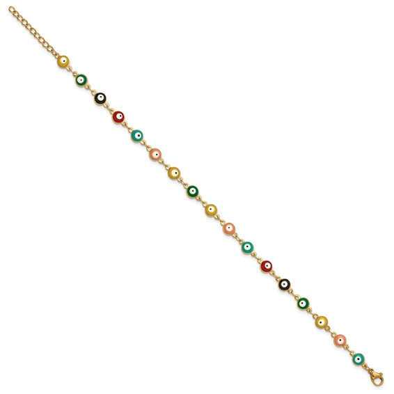Chisel Stainless Steel Polished Yellow IP-plated with Multicolor Paint Inlay Evil Eye 9 inch Plus a 1 inch Extension Anklet