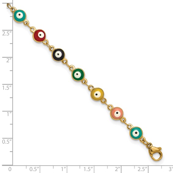 Chisel Stainless Steel Polished Yellow IP-plated with Multicolor Paint Inlay Evil Eye 9 inch Plus a 1 inch Extension Anklet