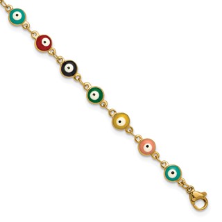Chisel Stainless Steel Polished Yellow IP-plated with Multicolor Paint Inlay Evil Eye 9 inch Plus a 1 inch Extension Anklet