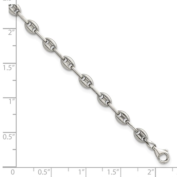 Stainless Steel with 925 Polished Anchor Link 9.75in Anklet
