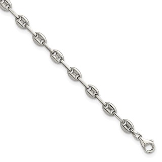 Stainless Steel with 925 Polished Anchor Link 9.75in Anklet