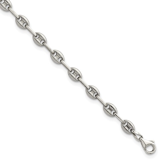 Stainless Steel with 925 Polished Anchor Link 9.75in Anklet