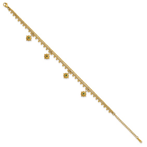 Stainless Steel Polished Yellow IP Imit.Malachite Suns w/2in ext. Anklet