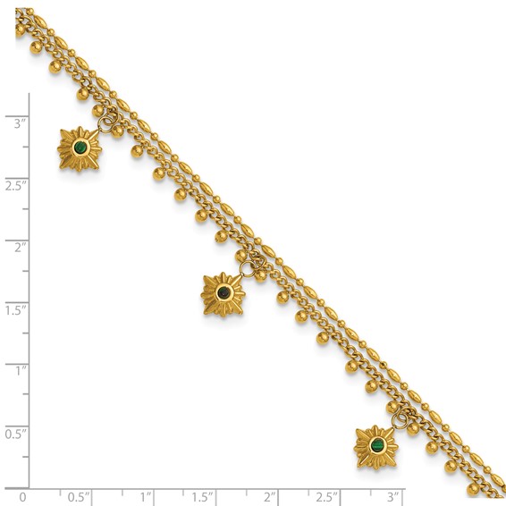 Stainless Steel Polished Yellow IP Imit.Malachite Suns w/2in ext. Anklet