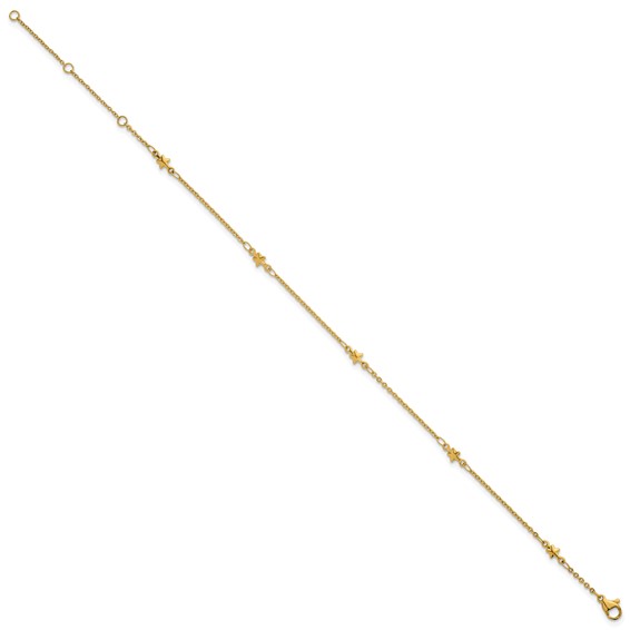 Stainless Steel Polished Yellow IP 1.6mm Star 9in with 2in ext. Anklet