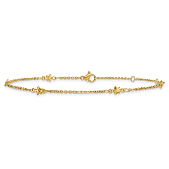 Stainless Steel Polished Yellow IP 1.6mm Star 9in with 2in ext. Anklet
