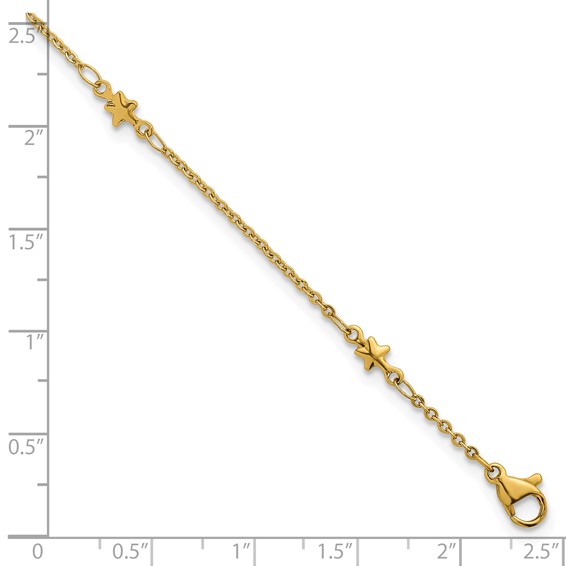 Stainless Steel Polished Yellow IP 1.6mm Star 9in with 2in ext. Anklet