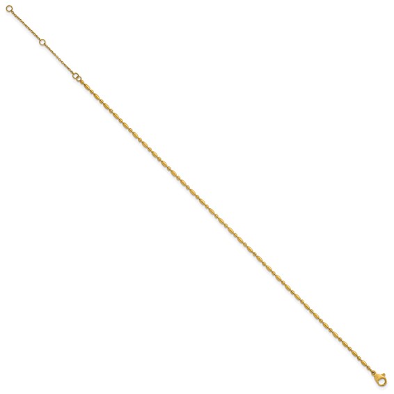Stainless Steel Polished Yellow IP 2mm Beaded 9in with 2in ext. Anklet