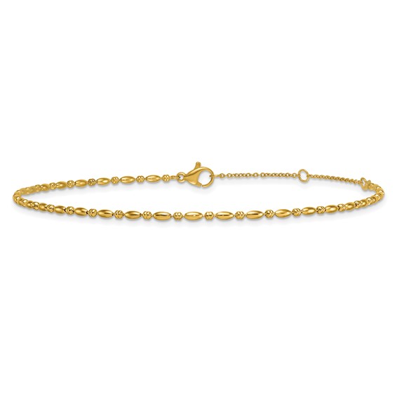 Stainless Steel Polished Yellow IP 2mm Beaded 9in with 2in ext. Anklet