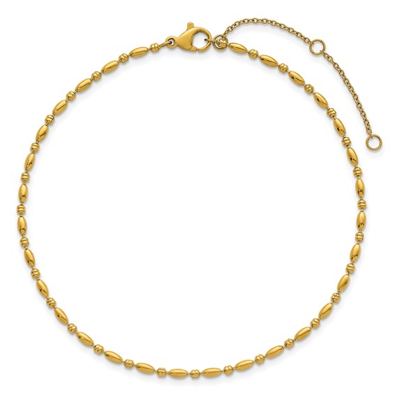 Stainless Steel Polished Yellow IP 2mm Beaded 9in with 2in ext. Anklet