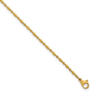 Stainless Steel Polished Yellow IP 2mm Beaded 9in with 2in ext. Anklet
