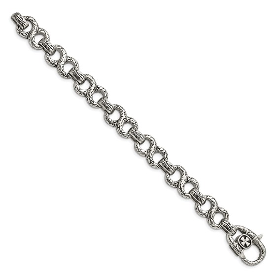 Chisel Stainless Steel Antiqued Polished and Textured 8.5 inch Infinity Symbol Link Bracelet