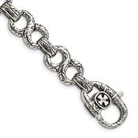 Chisel Stainless Steel Antiqued Polished and Textured Infinity Symbol Link Bracelet, 8.5" view 1