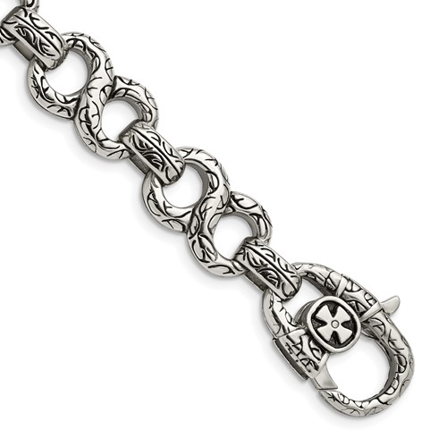Chisel Stainless Steel Antiqued Polished and Textured Infinity Symbol Link Bracelet, 8.5"