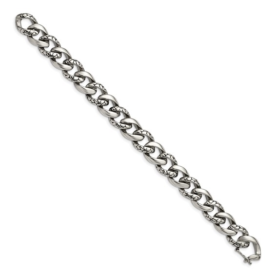 Chisel Stainless Steel Antiqued Polished and Reptile Scale Textured 8.5 inch Link Bracelet