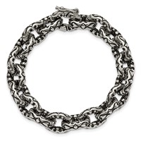 Chisel Stainless Steel Antiqued Polished and Textured Fancy Link Bracelet, 8.25" view 4