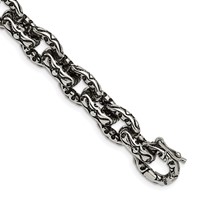 Chisel Stainless Steel Antiqued Polished and Textured Fancy Link Bracelet, 8.25" view 1