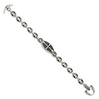 Stainless Steel Antiqued Textured and Polished Cross Toggle Bracelet, 9" view 3