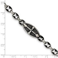 Stainless Steel Antiqued Textured and Polished Cross Toggle Bracelet, 9" view 4