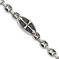 Stainless Steel Antiqued Textured and Polished Cross Toggle Bracelet, 9" view 1